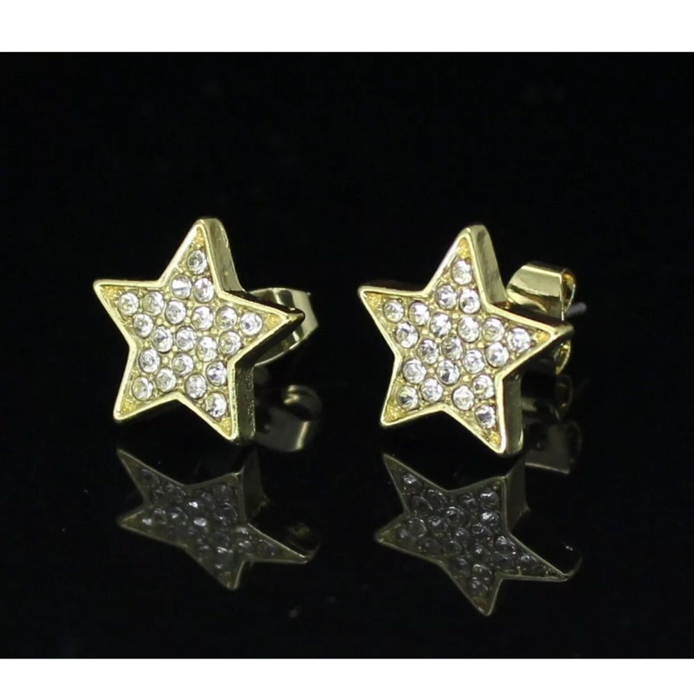 14K Gold Plated Iced Out Stars Earrings New